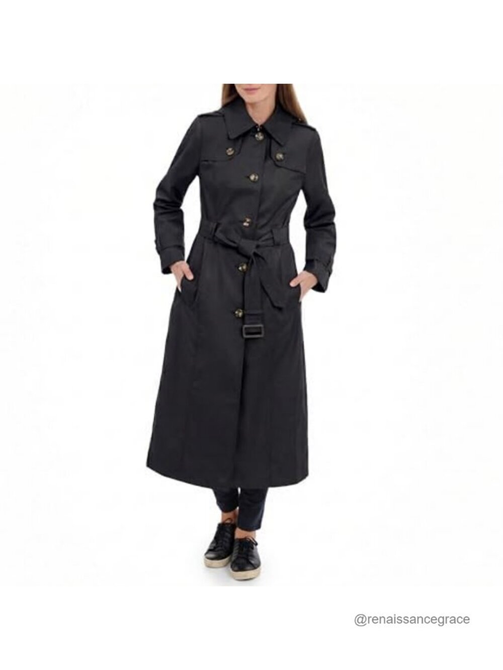 Single Breasted Long Trench Coat With Epaulettes and Belt
